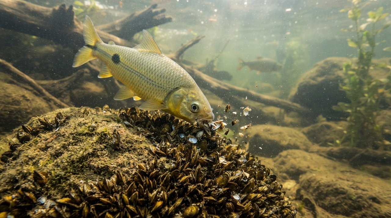 A predação natural não é suficiente para eliminar o mexilhão-dourado de rios e reservatórios onde ele já se estabeleceu.