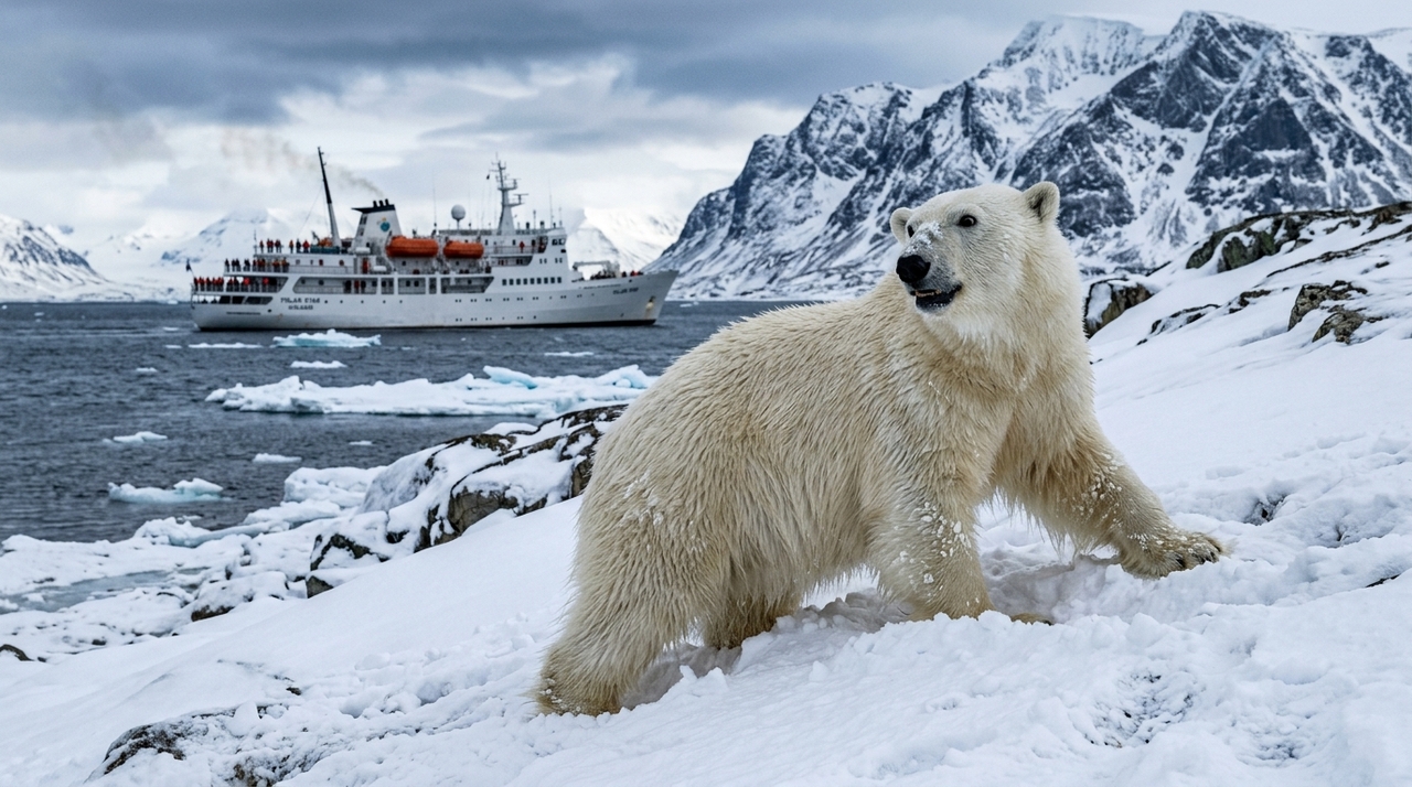 Durante uma navegação pelas águas geladas do arquipélago norueguês, os passageiros avistaram o grande predador dormindo tranquilamente na costa.