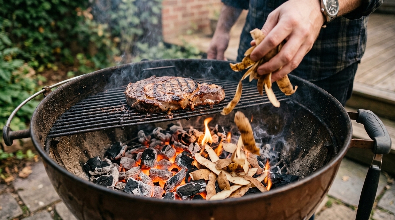 O momento adequado é quando as brasas já estão bem formadas, a carne está sobre a grelha e a gordura começa a produzir pequenas chamas.