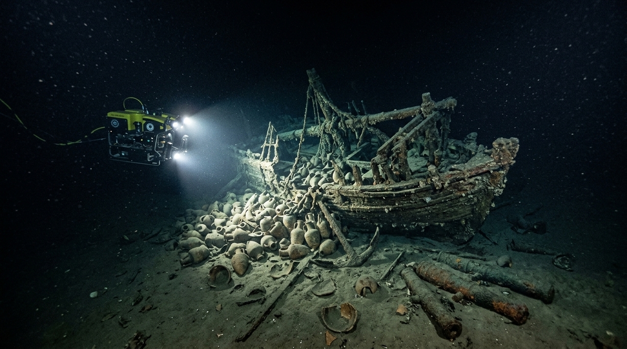 A descoberta ocorreu em 2025 ao largo de Ramatuelle, perto de Saint-Tropez, enquanto a Marinha Francesa utilizava equipamentos para explorar grandes profundidades.