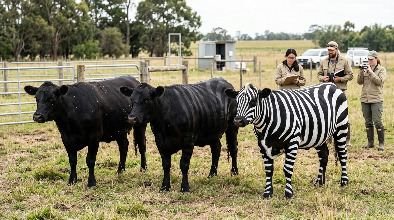 As vacas pintadas com listras pretas e brancas atraíram aproximadamente metade das moscas picadoras em comparação com os animais sem o padrão.