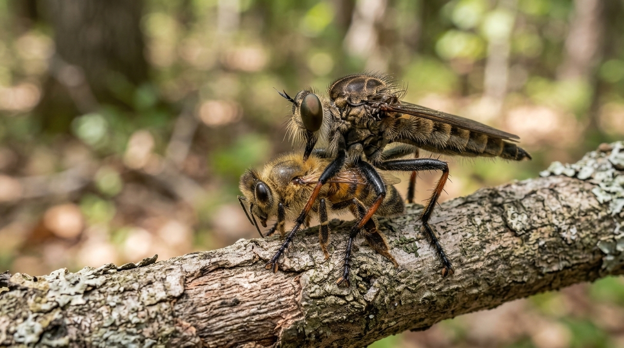 As robber flies costumam escolher pontos de pouso que ofereçam boa visão da área ao redor.