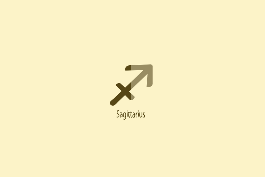Ilustração do signo de sagitário em marrom-claro e escuro centralizado sobre fundo amarelo