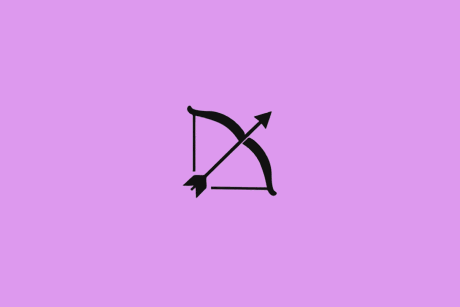 Símbolo do signo de Sagitário em preto em fundo roxo