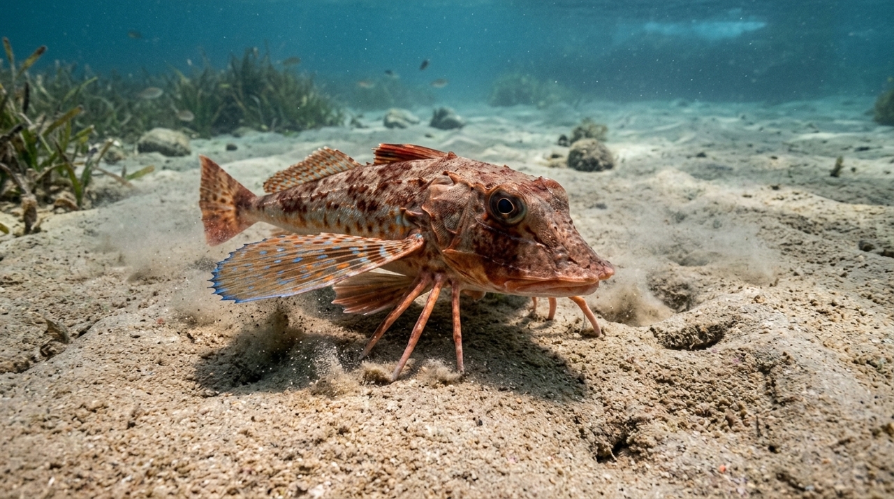 Apesar da aparência, os sea robins não possuem pernas verdadeiras como animais terrestres.