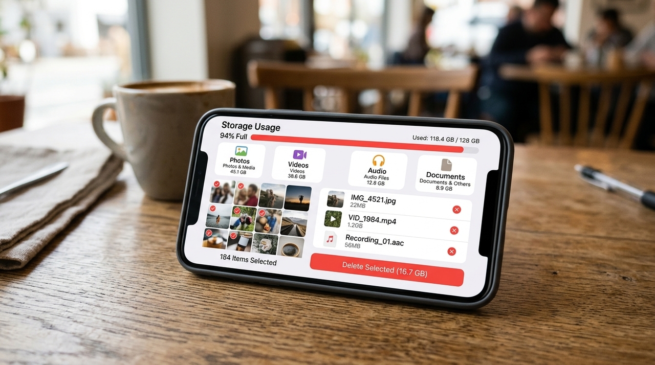 Depois da limpeza, é possível entrar em Armazenamento e dados e limitar o download automático de fotos, áudios, vídeos e documentos.