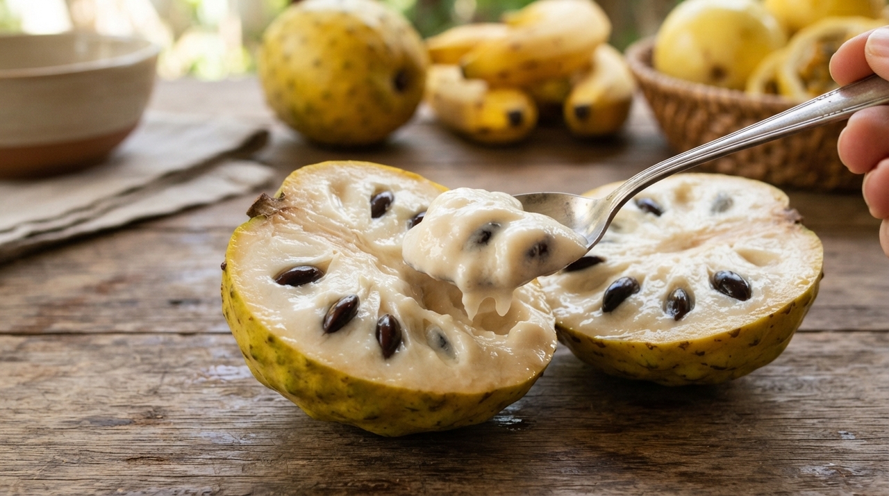 O biribá maduro possui polpa tão macia que pode lembrar um creme de fruta