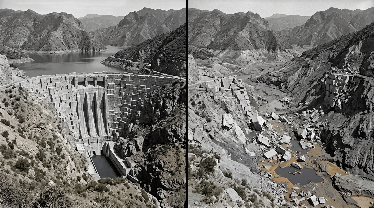 A St. Francis Dam era uma barragem de concreto em arco-gravidade ligada ao sistema de abastecimento de Los Angeles.
