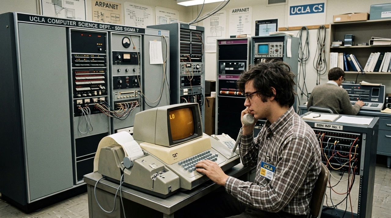 Na década de 1960, computadores eram máquinas enormes, caras e isoladas.