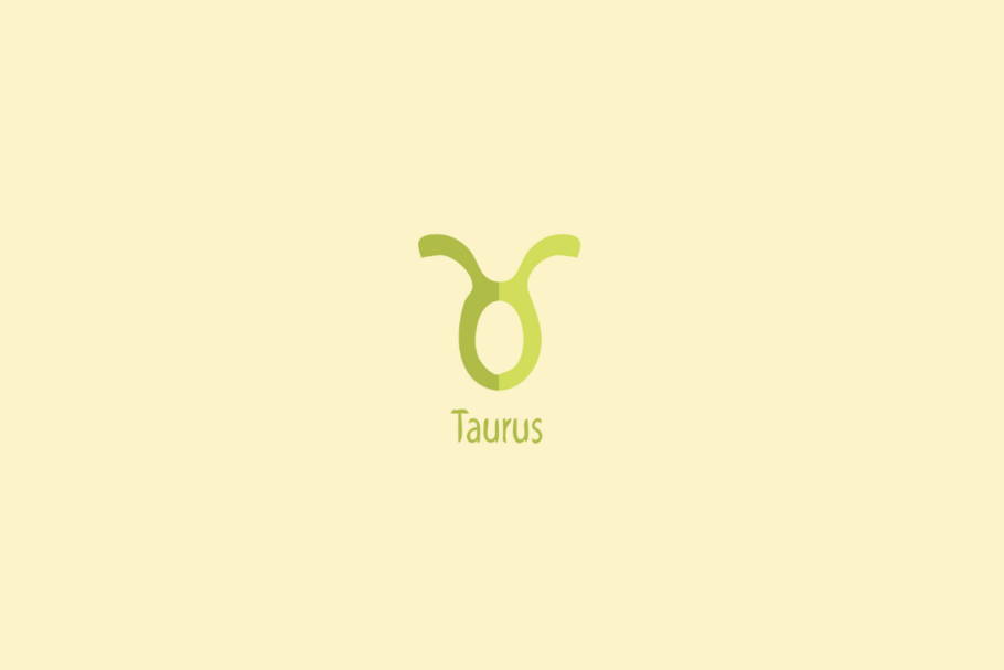 Ilustração do signo de touro em verde-claro e escuro centralizado sobre fundo amarelo