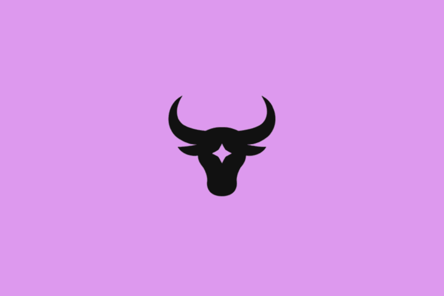 Símbolo do signo de Touro em preto com uma estrela em fundo roxo