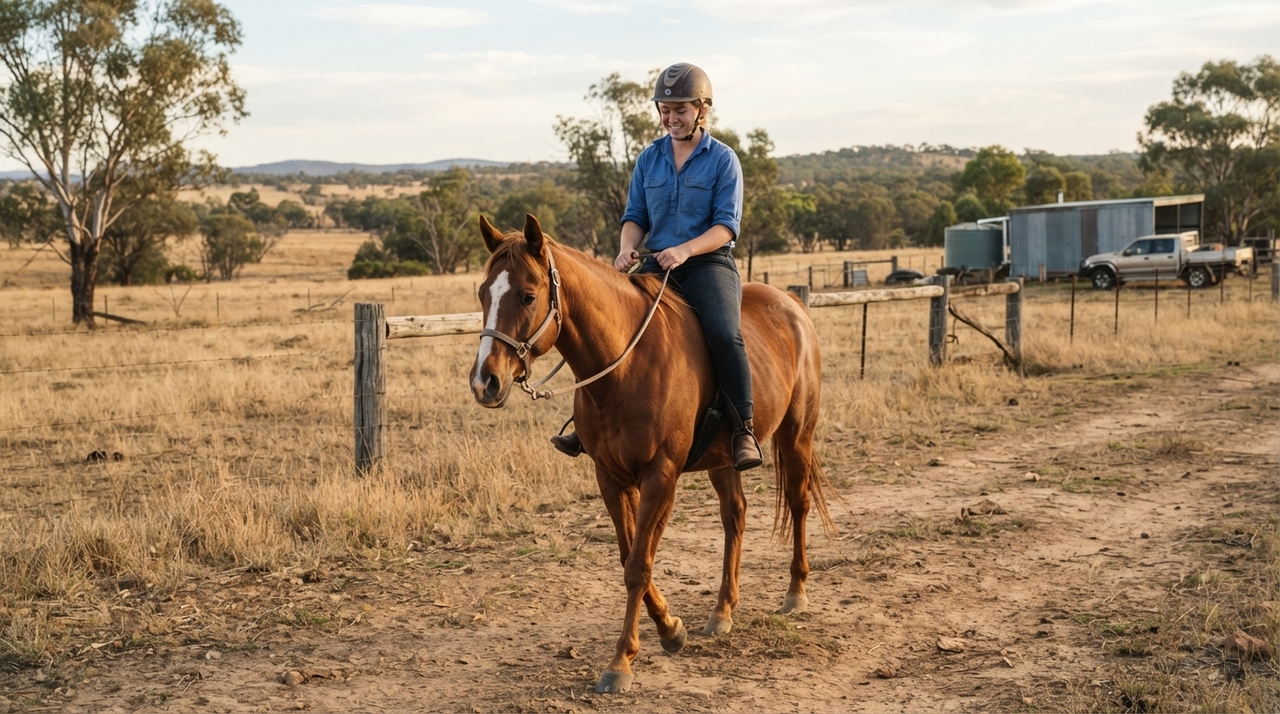 A fazenda fica em uma área rural do interior australiano, cercada por bushland e fauna característica.