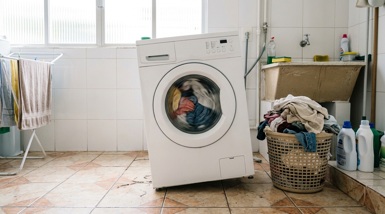 Durante a centrifugação, o tambor gira em alta velocidade.