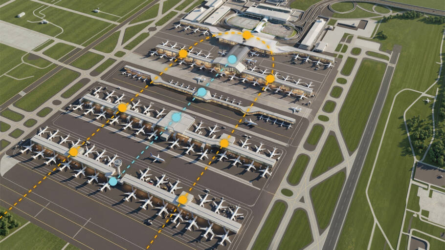 Ilustração mostra como ficarão os terminais do Washington Dulles