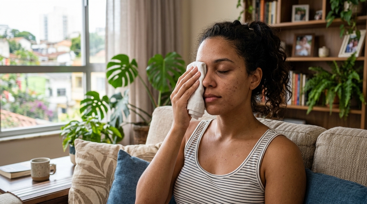 A pele abaixo dos olhos está entre as mais finas do rosto, deixando vasos sanguíneos e alterações de pigmentação mais visíveis.
