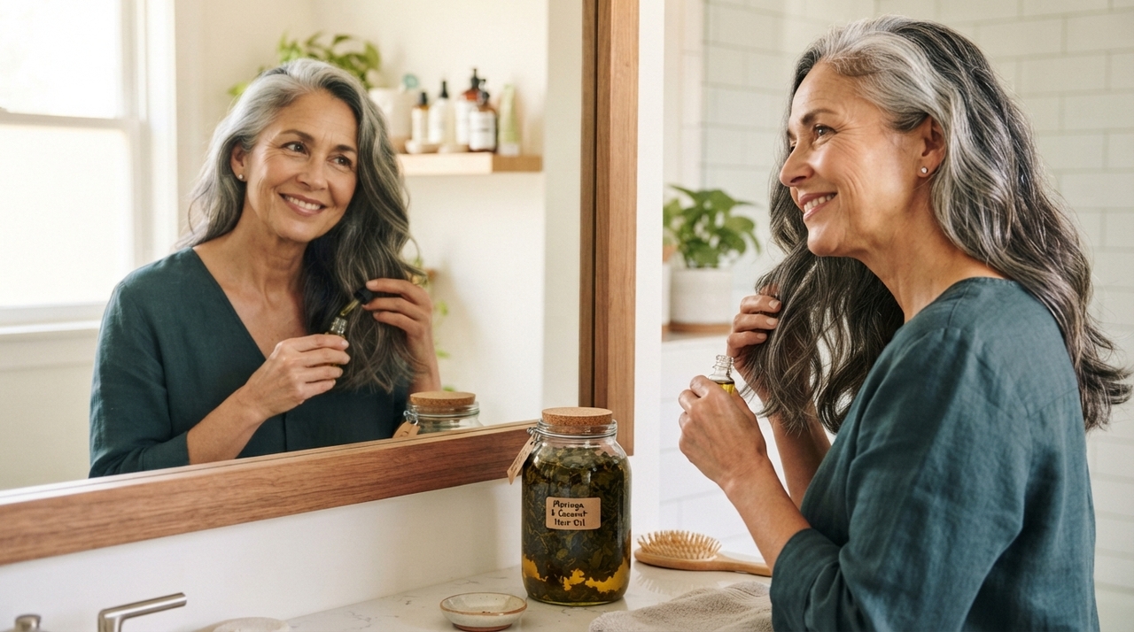 A planta medicinal conhecida como Moringa oleifera fornece nutrientes que melhoram a vitalidade geral dos cabelos.