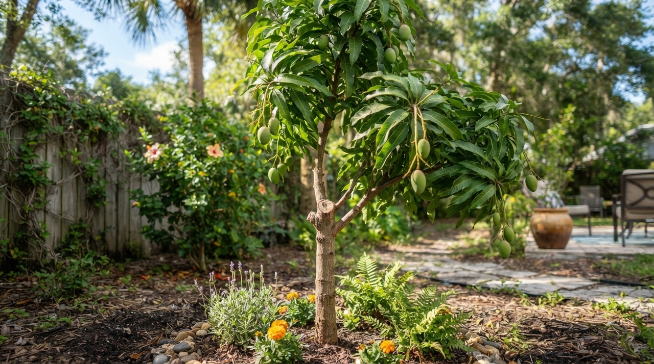 A muda enxertada de mangueira é formada ao unir um porta-enxerto vigoroso a um galho produtivo de uma planta-matriz selecionada.