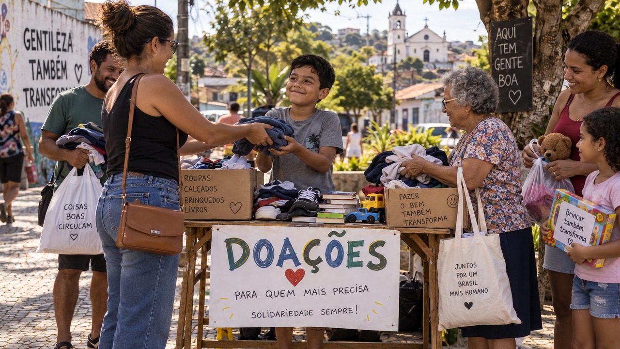 A iniciativa do menino mobiliza comerciantes e ajuda famílias atingidas pela enchente.
