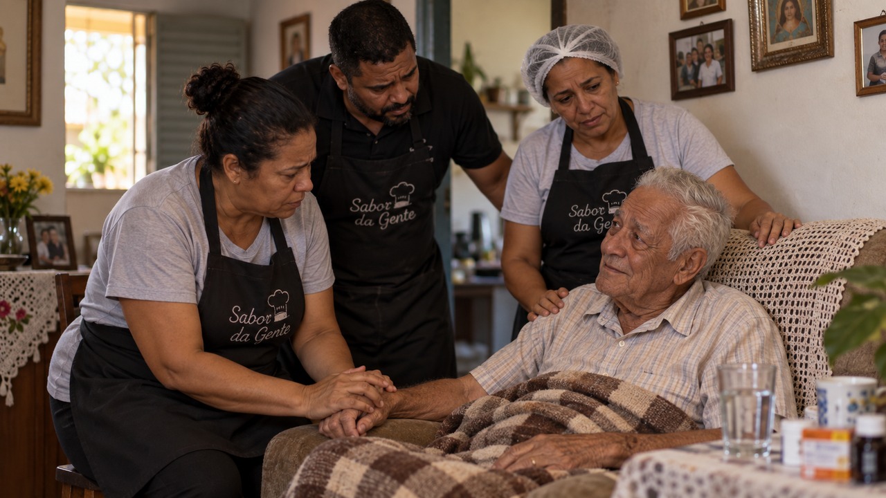 Funcionários procuram Álvaro em casa quando ele falta ao almoço habitual.