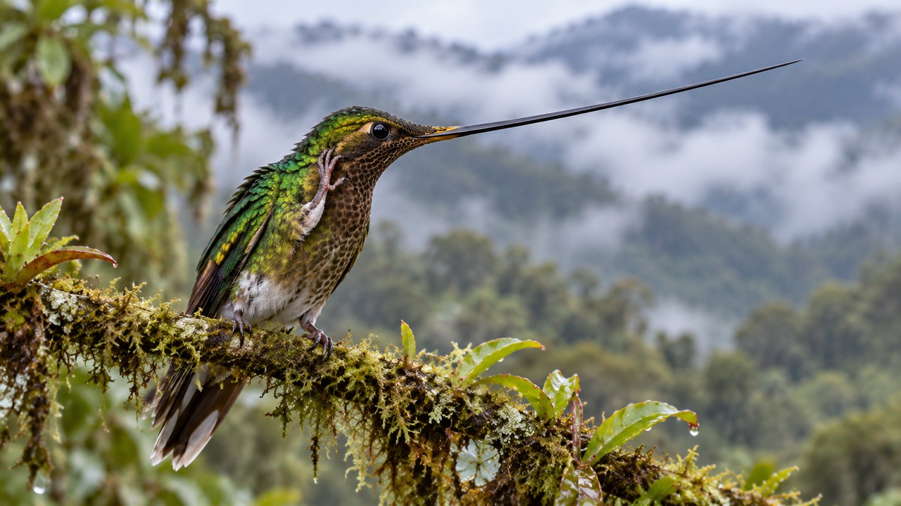 O formato permite alcançar néctar escondido em flores tubulares profundas.
