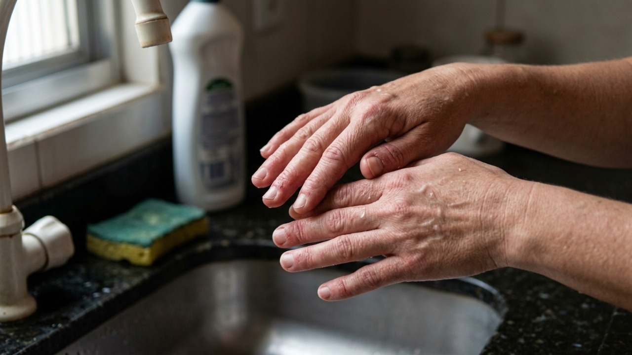 Proteger as mãos durante a faxina evita ressecamento causado por detergentes.