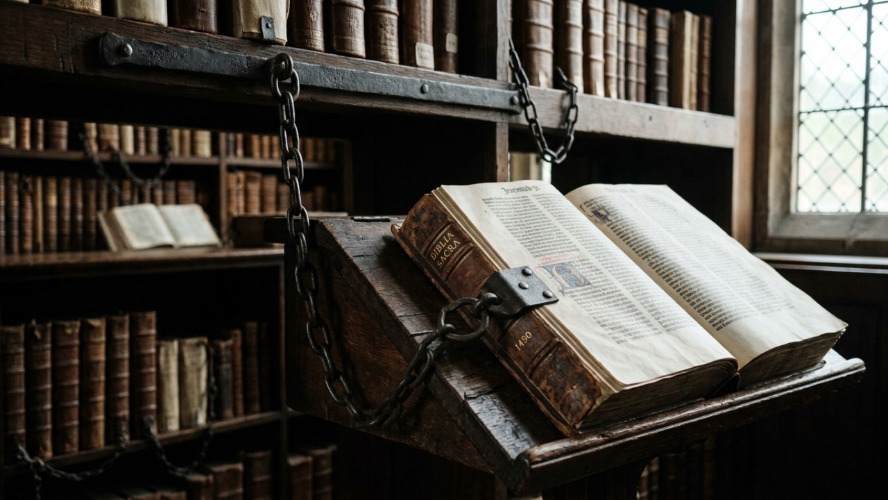 Bibliotecas acorrentavam livros valiosos para permitir leitura sem perder o acervo.