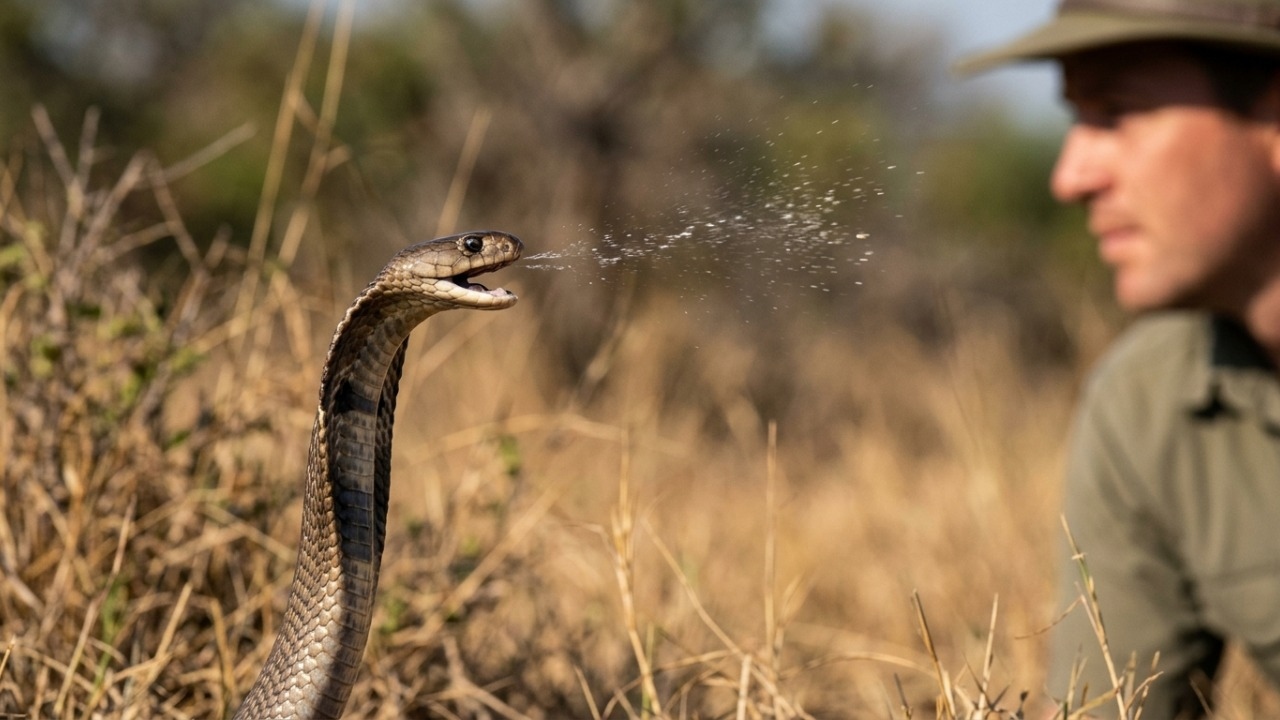 Cobras cuspideiras projetam veneno nos olhos para afastar ameaças à distância.