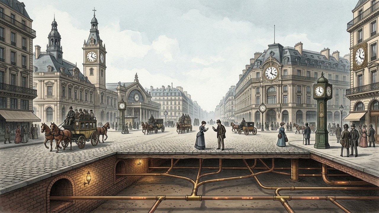 Paris já sincronizou relógios enviando impulsos de ar por tubos subterrâneos.