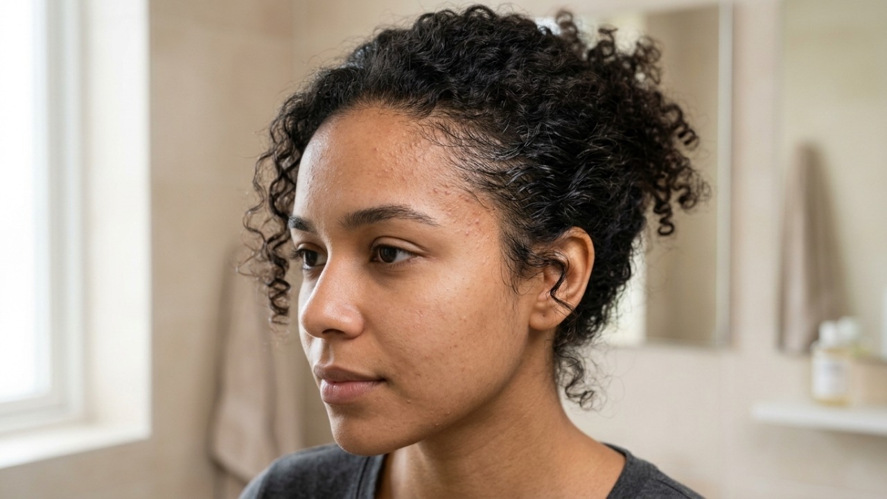 Produtos capilares oleosos podem causar bolinhas e acne perto da linha do cabelo.
