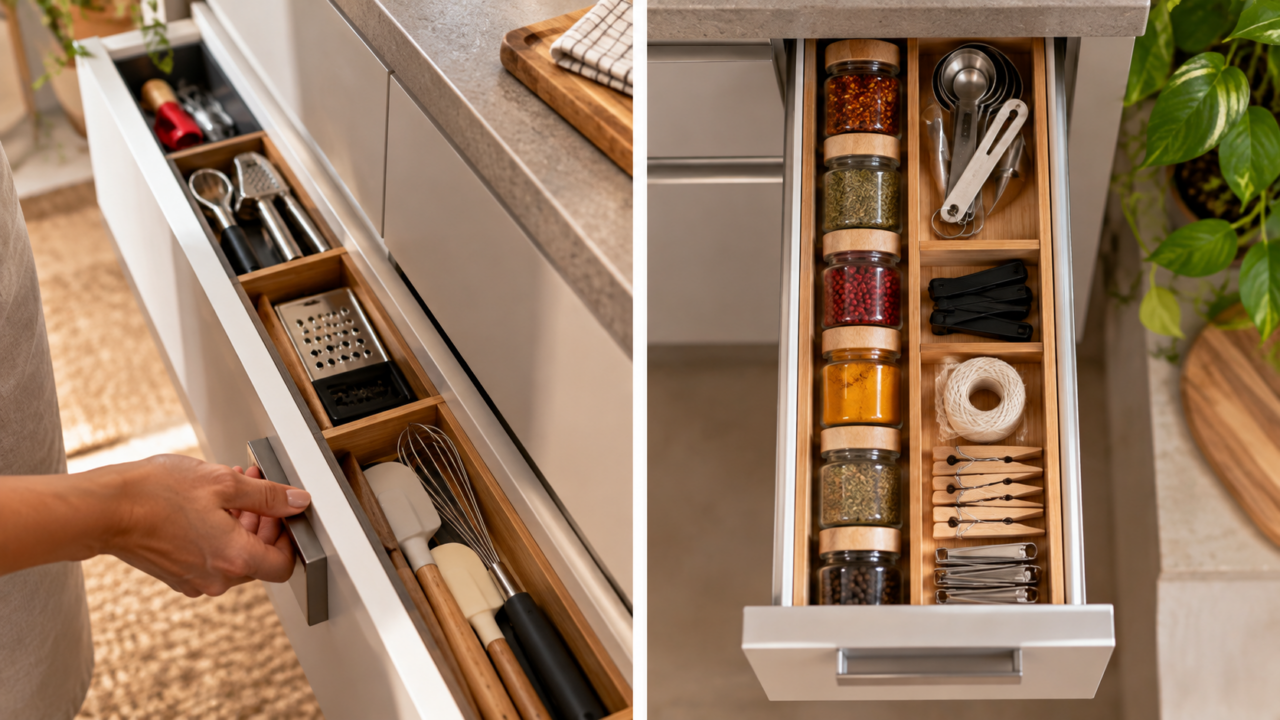 Como organizar uma gaveta estreita da cozinha? Confira dicas para aproveitar melhor o espaço, separar utensílios e manter os objetos mais usados sempre acessíveis.