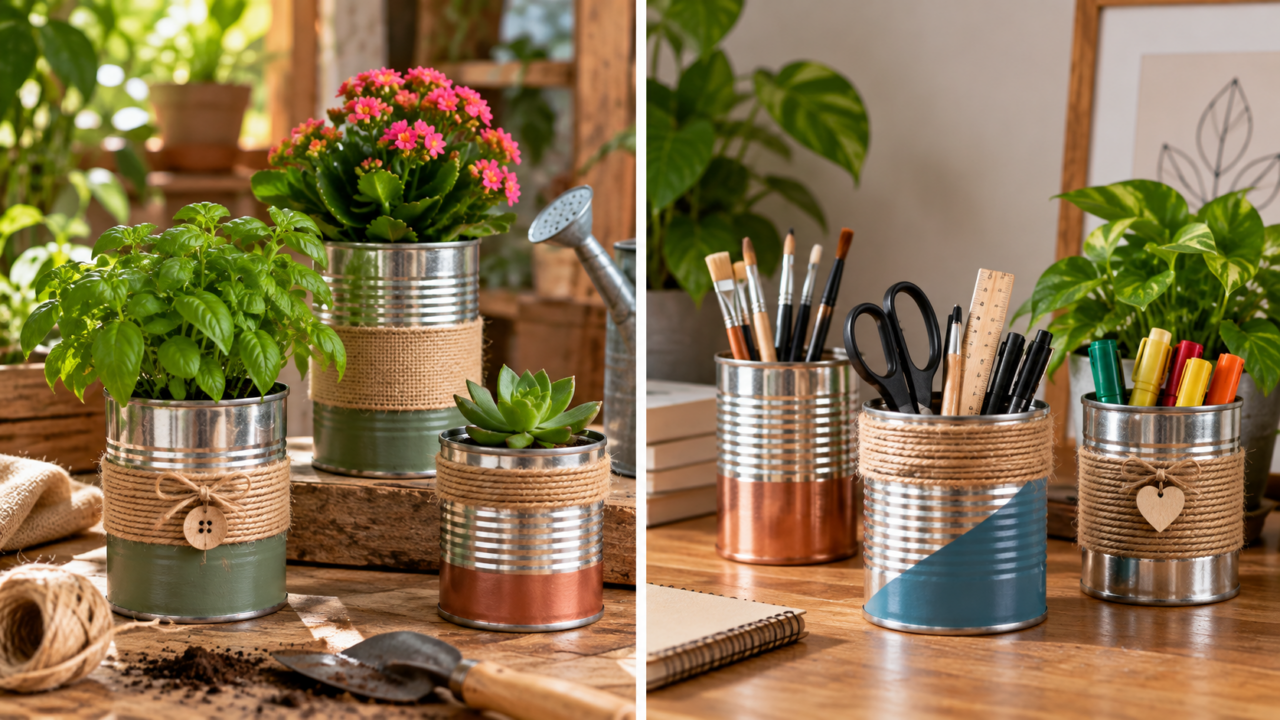 Uma lata comum pode ganhar aparência artesanal com poucos detalhes. Veja como decorar o metal, criar vasos e organizar objetos usando materiais simples.