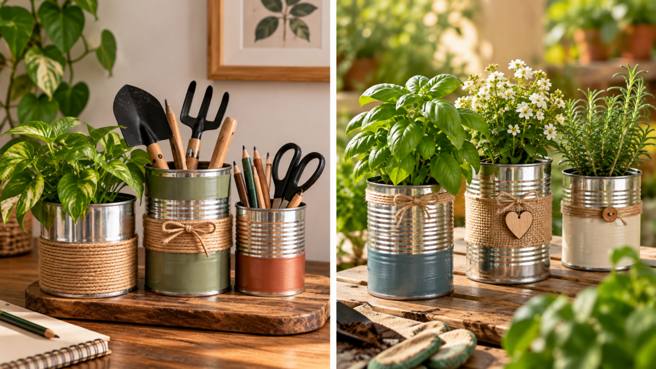 Como reaproveitar uma lata vazia? Veja ideias simples para transformar o recipiente em vaso para plantas, porta-lápis, organizador ou peça decorativa.