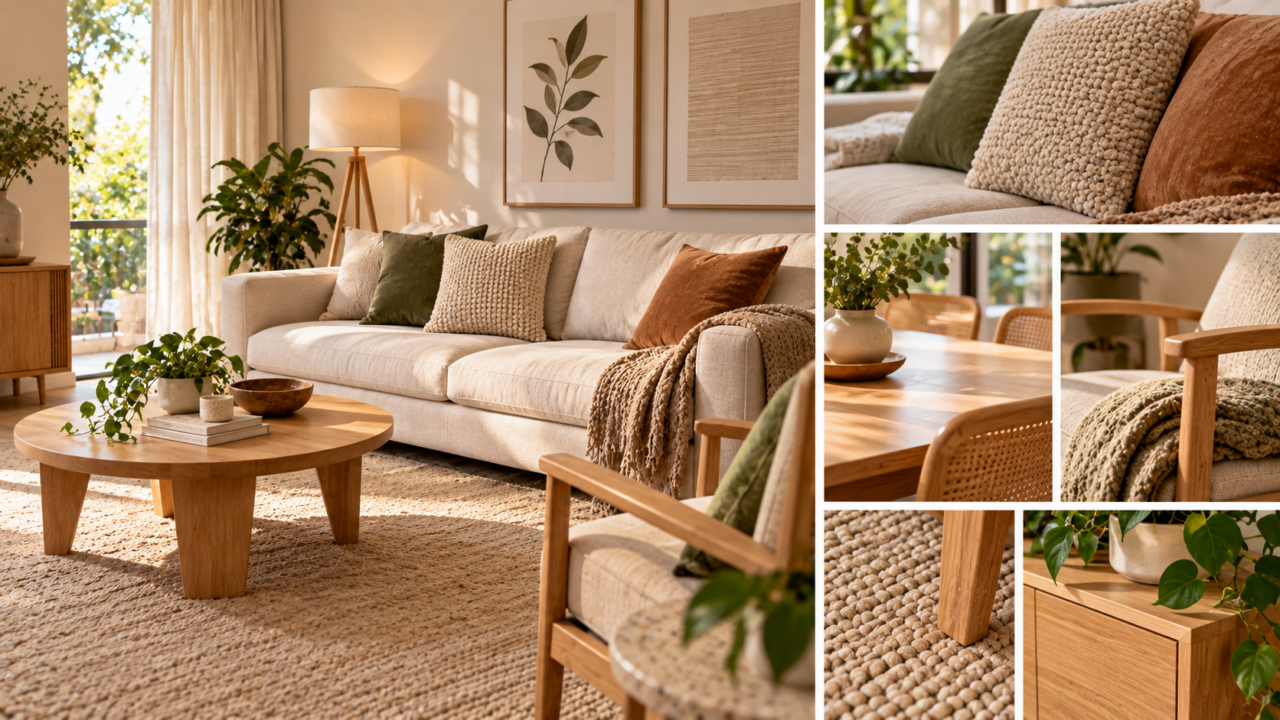 A mistura de madeira clara com tecidos encorpados pode deixar o ambiente mais elegante. Veja como equilibrar texturas, cores e materiais na decoração.