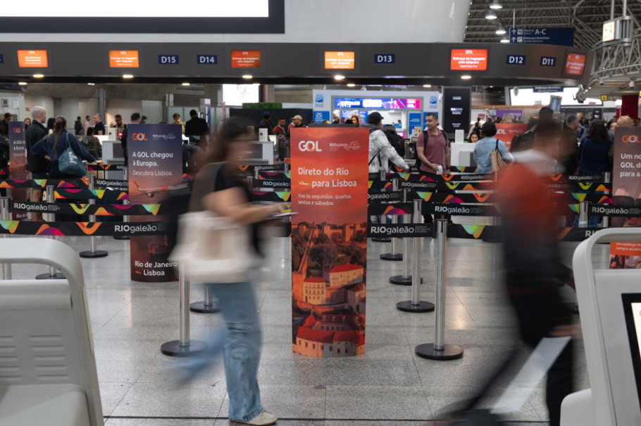 O check-in internacional da Gol no Galeão anuncia a mais nova rota intercontinental