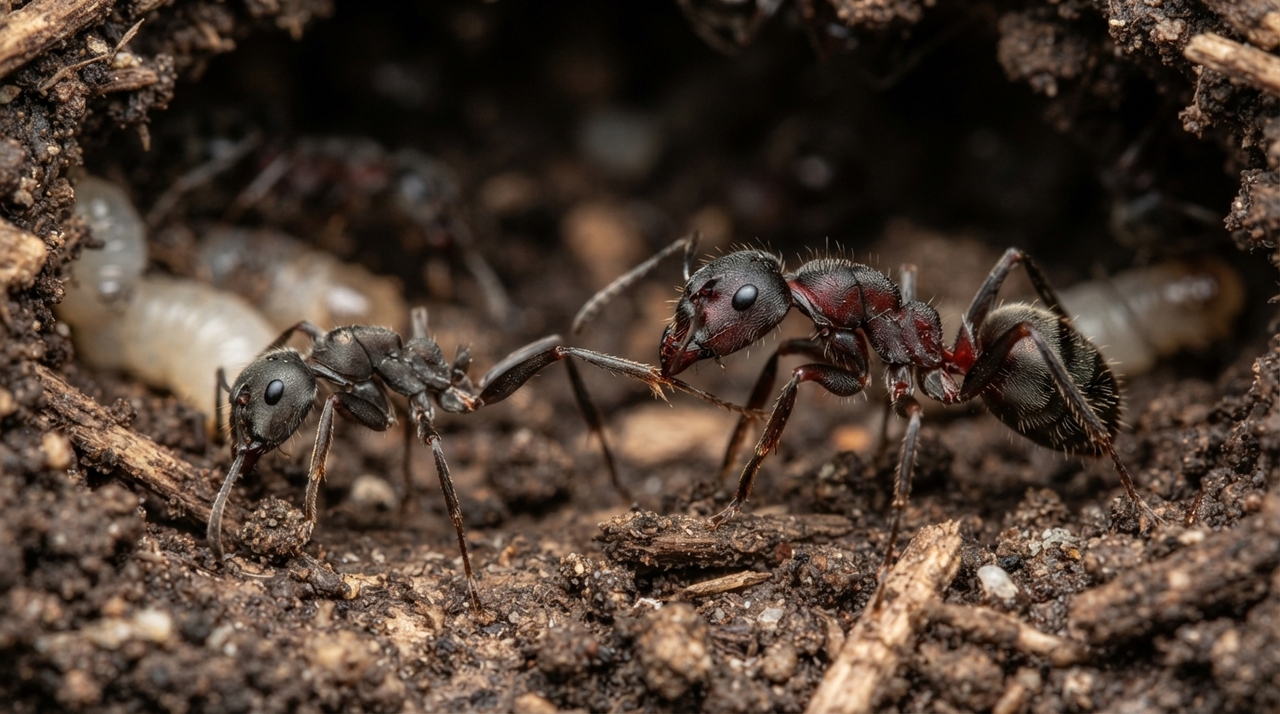 O comportamento foi estudado em Camponotus floridanus, espécie encontrada no sudeste dos Estados Unidos