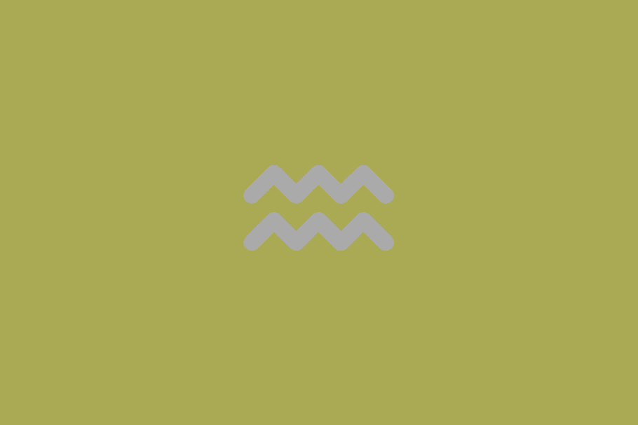 Ilustração minimalista do símbolo do signo de Aquário em linha branca contínua, formada por duas linhas paralelas em formato de ondas zigue-zague, centralizada sobre um fundo bege em tom pastel