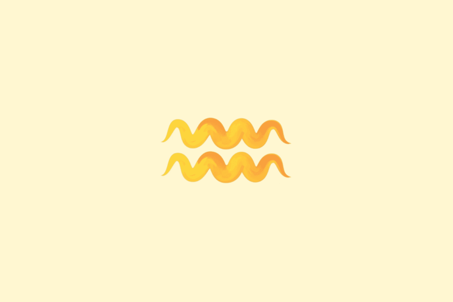 Símbolo de Aquário formado por duas linhas onduladas em tons de amarelo e laranja, centralizado na imagem. Fundo amarelo-claro.