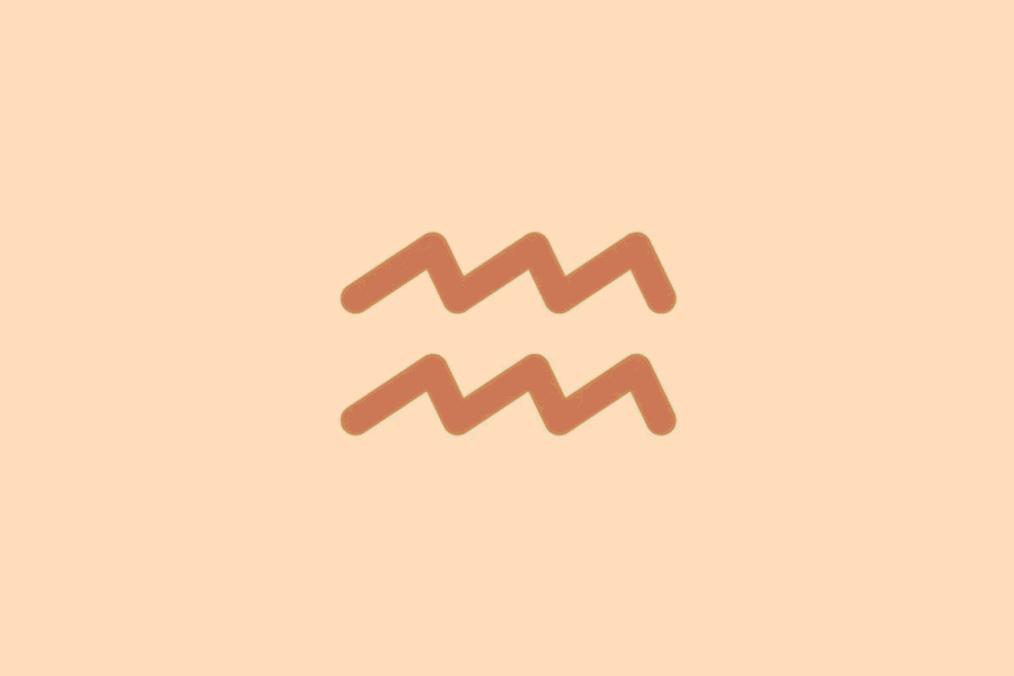 Símbolo minimalista do signo de Aquário em tom terracota sobre fundo laranja