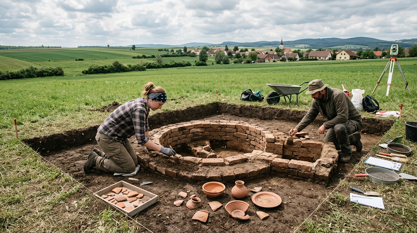 A história começou em 2021, quando trabalhos na rodovia B56 trouxeram fragmentos de cerâmica à superfície na região de Burg, no município de Hannersdorf.
