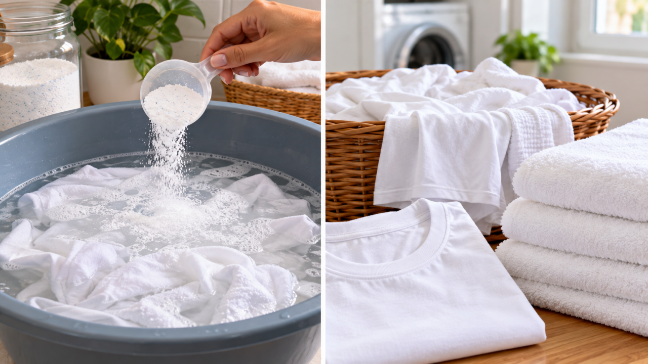 Percarbonato de sódio clareia roupas brancas? Entenda como funciona esse alvejante à base de oxigênio e quais cuidados evitam danos às peças.