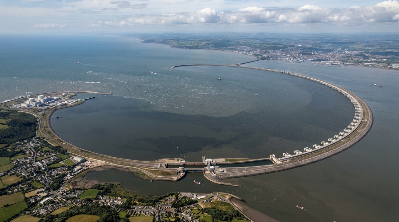 O empreendimento prevê uma extensa barreira semicircular instalada entre Minehead e Watchet, no Canal de Bristol.