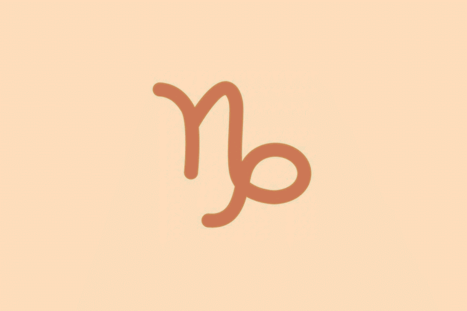 Símbolo minimalista do signo de Capricórnio em tom terracota sobre fundo laranja