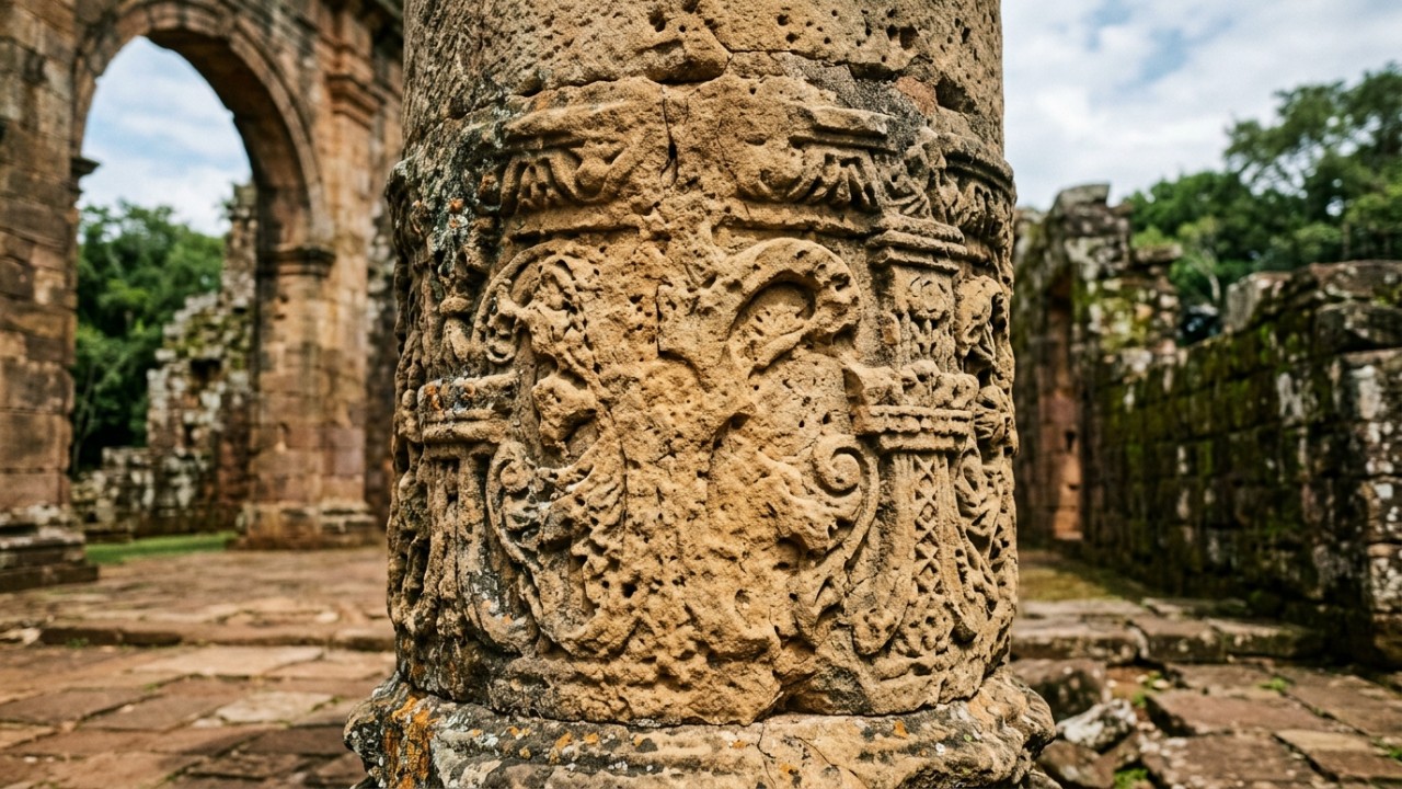 O Sítio Arqueológico de São Miguel Arcanjo revela a grandiosa fusão entre a arquitetura europeia e a habilidade artística dos povos guarani.