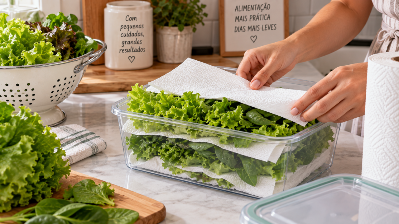 Por que colocar papel-toalha entre folhas verdes? Veja como equilibrar a umidade durante o armazenamento de alface, espinafre, couve e outras verduras.
