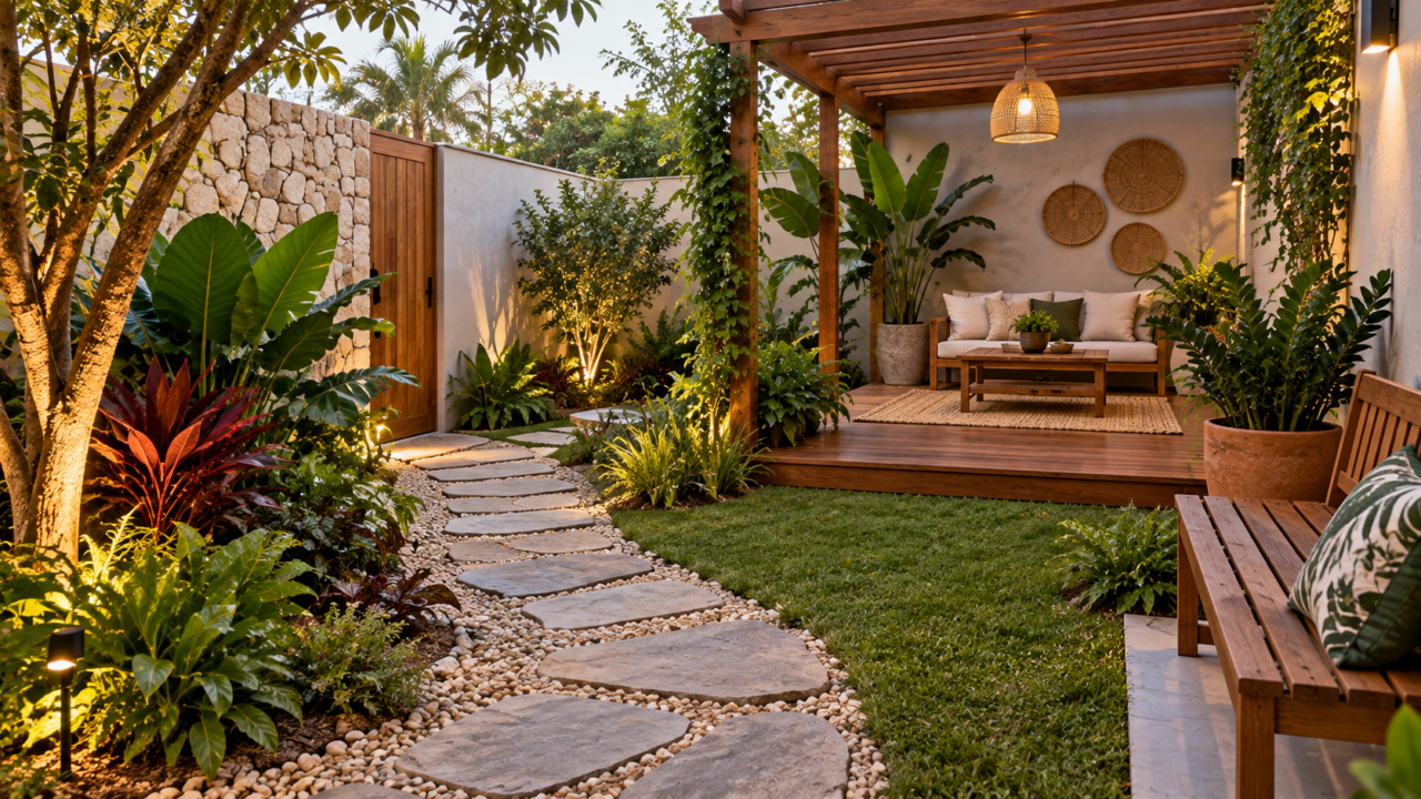 O jardim de 2026 valoriza áreas verdes sem ocupar todo o quintal. Confira como distribuir plantas, criar espaços livres e aproveitar materiais naturais.