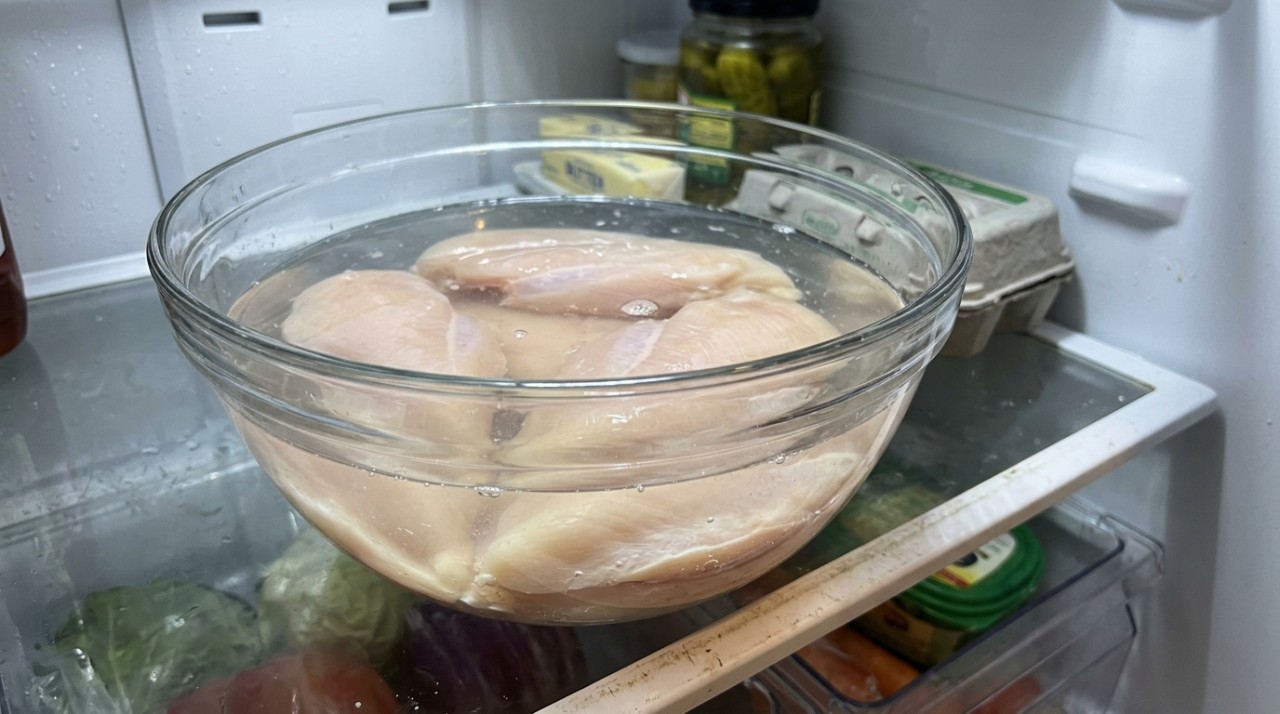 Para peitos de frango sem pele e sem osso, não é necessário deixar a carne durante muitas horas.