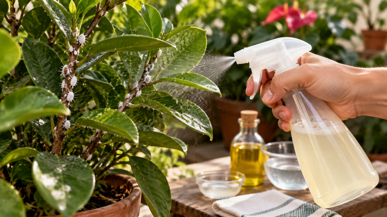 Uma solução com detergente neutro e óleo vegetal pode ajudar contra cochonilhas. Aprenda como preparar, aplicar nos horários certos e evitar danos às plantas.