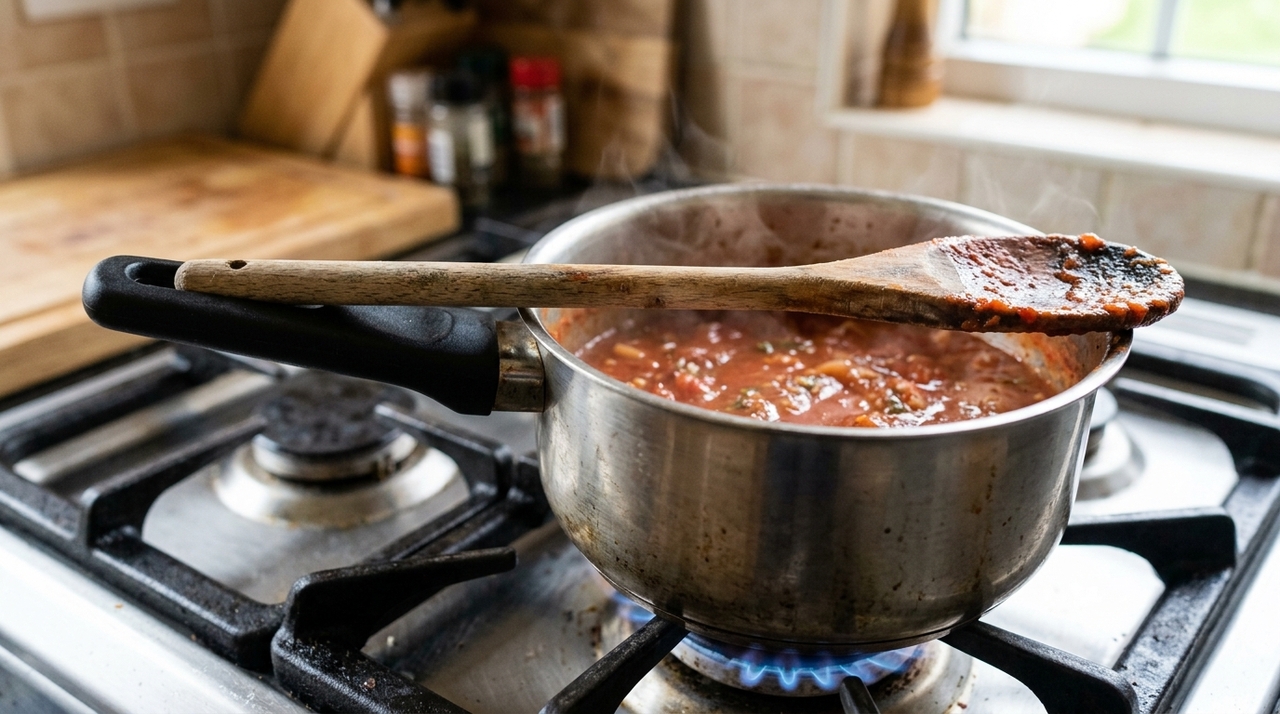 Em determinados modelos, o furo foi pensado para receber o cabo de uma colher ou outro utensílio compatível enquanto a pessoa cozinha.