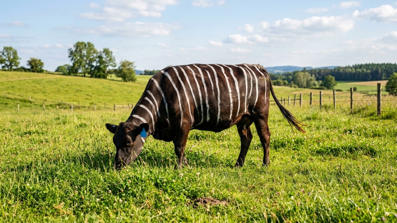 O efeito visual de pelagem zebrada confunde os insetos e diminui pela metade os pousos indesejados no rebanho.