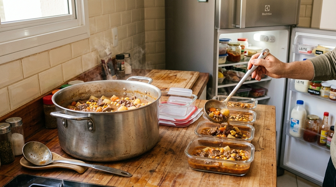 A orientação é especialmente relevante para preparações feitas em grande quantidade, nas quais existe um volume considerável de alimento quente.